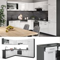 Cuisine en angle R-Line, 227 x 287 cm sans plan de travail, Noir Béton/ Anthracite, Vicco - Maison