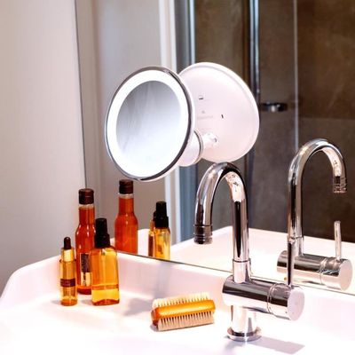 Miroir De Maquillage LED Grossissant 1X/10X - Miroir Cosmétiqu Pivotant 360° Avec 3 Couleurs Lumière, Montage Mural