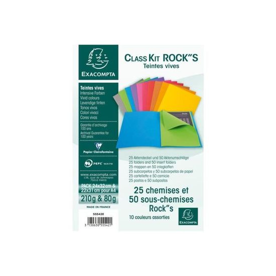 Exacompta 449006e  couleur BLEU CLAIR  Lot de 50 sous-chemises forever® 280 imprimées et avec 3 rabats 