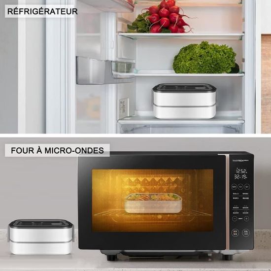 Boîte Repas Isotherme Ronde En Acier Inoxydable 304 – 420 Ml – Bleu Foncé – Micro-ondable – Pour école, Bureau