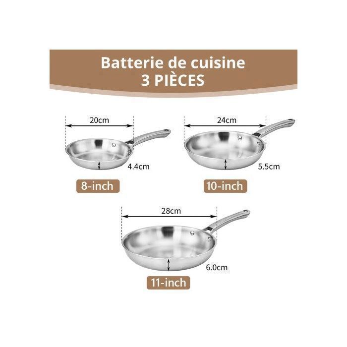 Poêle à Frire CookCraft 25,4 Cm – Acier Inoxydable 3 Plis Avec âme En Aluminium, Compatible Induction, Passe Au Four