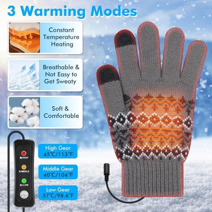Gants Chauffants Usb Gants Tactiles Hiver Pour Homme Femme Gants Tricotes Chauds Doux Elastique Gants A Ecran Tactile Mitain u2 gris Cdiscount Pret a Porter