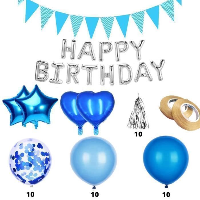 Déco Anniversaire 27 Ans Homme - Kit Ballons Aluminium Bleu "Happy Birthday 27" - Fête Thème Bleu - 6