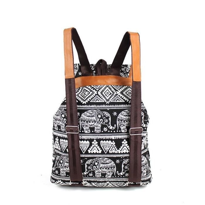 Sac dos femme l phants noir toile ethnique boh me cadeau