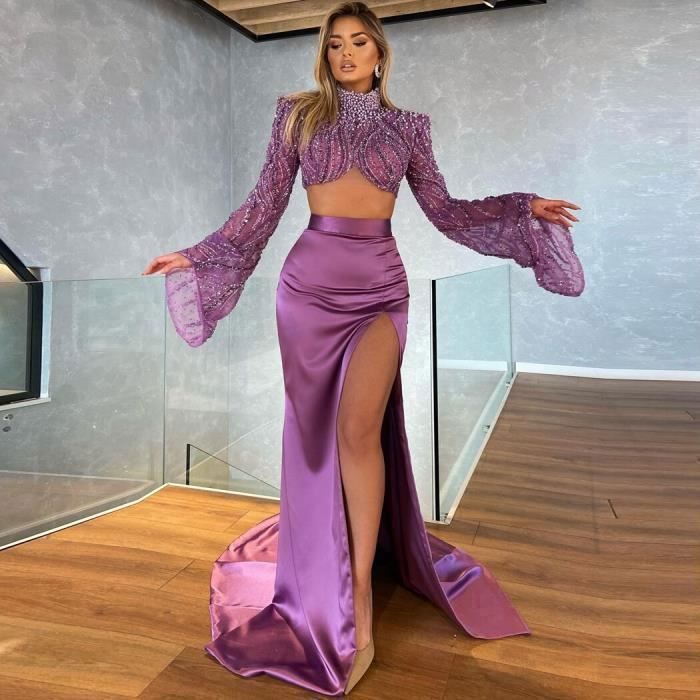 Jupe longue en satin violet raisin pour femme fente haute sirene fermeture eclair sur mesure sexy astronomique fete E745120457 Blanc Cdiscount Pret a Porter