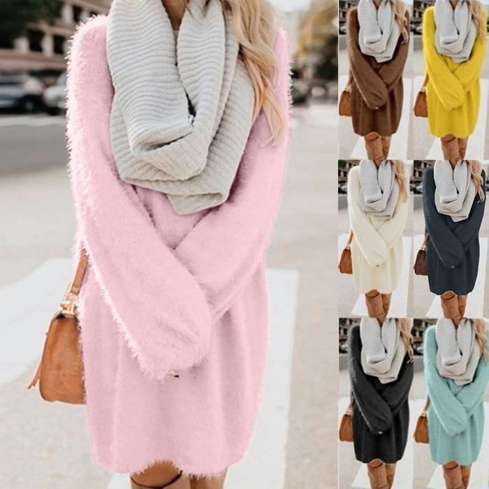 Robe Femme Automne Hiver Chaud Manche Longue Casual Pas Cher A La Mode Fille Chic Et Elegant Robe en Tricot Col Roule Brun Brun Cdiscount Pret a Porter