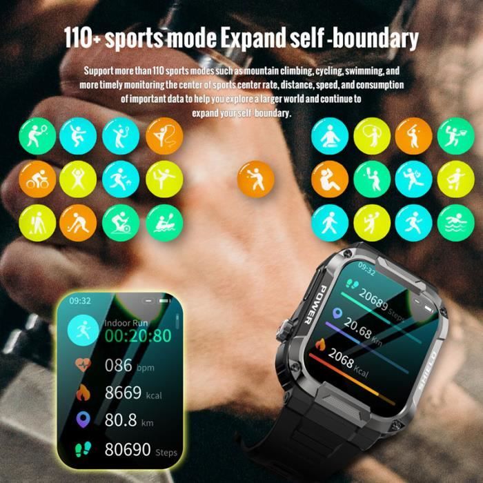 Montre intelligente militaire robuste pour homme Android IOS