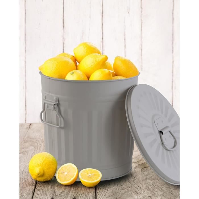 Poubelle Ronde 21 Litres Avec Couvercle Et Poignées Métalliques | Plastique Polypropylène, Fabriqué En Espagne | Noir, 42.2x33.8 Cm