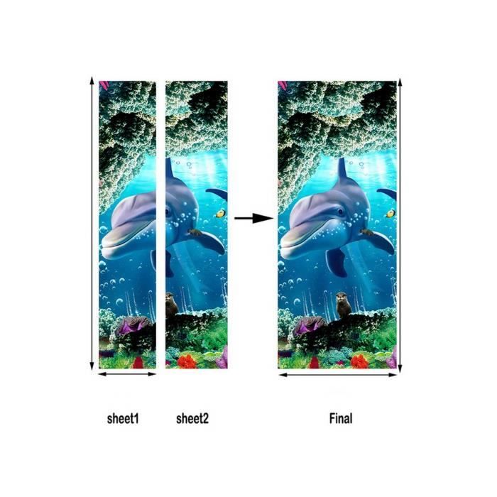 AIBAOBAO Tatouage Mural 3D Monde Sous-Marin – 4 Pièces Stickers Dauphins, Requins, Poissons – Décoration Immersive Chambre Enfant Ou Salle De Bain