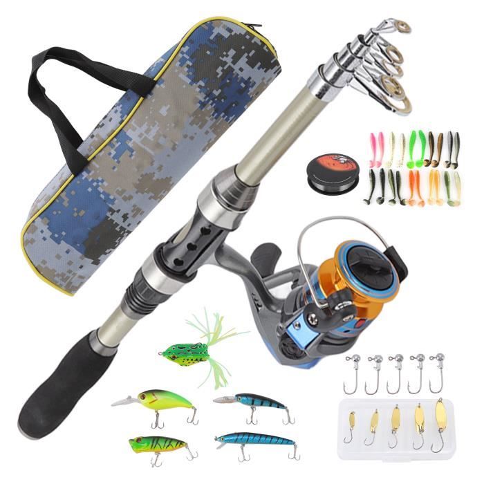 VicTop Kit Canne à Pêche Télescopique – Ultra Léger Carbone + Moulinet 1000, 171 Cm – Sac De Transport Inclus (eau Douce/mer)