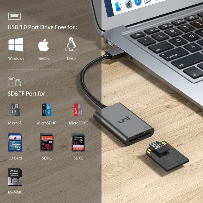 uni Lecteur de Carte SD, Adaptateur Carte SD USB 3.0 vers Micro SD
