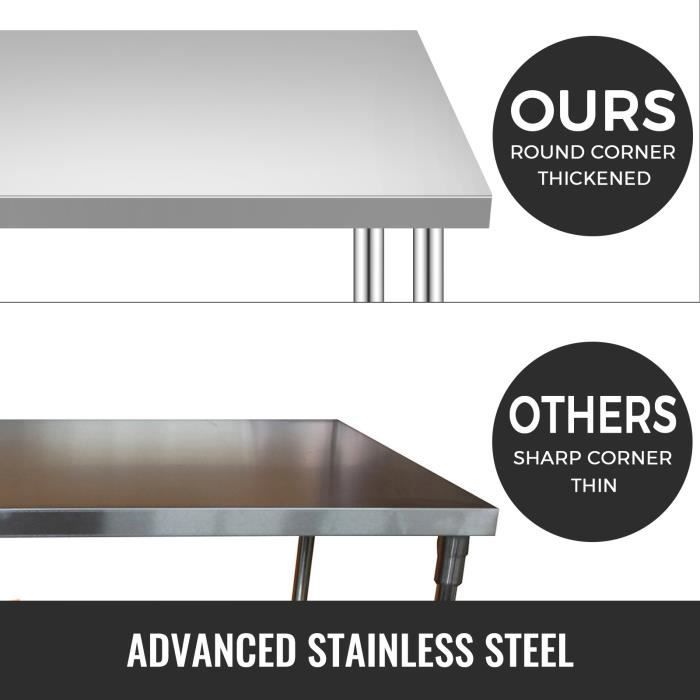 Table De Cuisine Inox VEVOR - 60x76x80 Cm | Capacité 750 Kg | Étagère Basse, Pieds Réglables | Pour Pro Ou Maison
