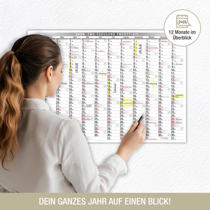 Calendrier Mural XXL 2026 - 114 X 64 Cm - 14 Mois (Déc 2025 à Jan 2027) - Jours Fériés Et Vacances Scolaires - Bureau, Maison