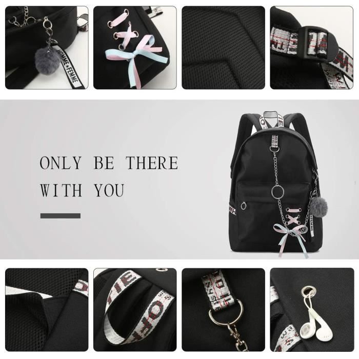 Eshow Mini Sac à Dos Femme Nylon - Petit Backpack Élégant Léger Pour École, Voyage Et Quotidien Noir