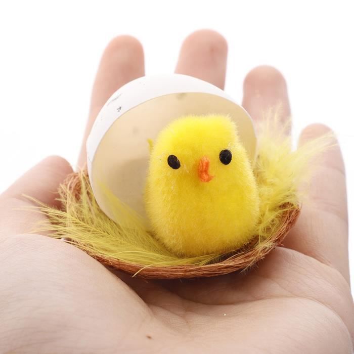 Com-four® 4X Nid De Pâques Nature Avec Poule Et Poussin - Décoration De Pâques - Mini Nid D'oiseau - Décoration Poussin (04 Pièces - Nid Avec Poule Poussin