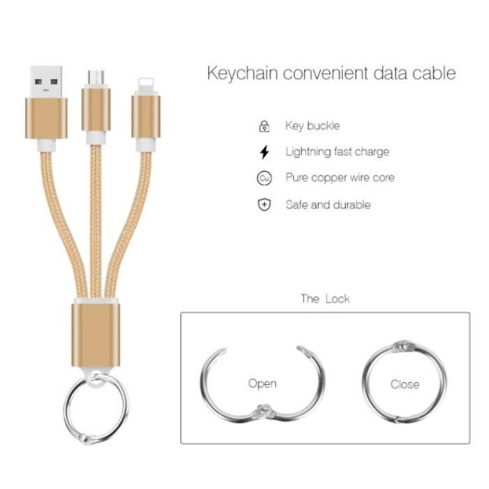 Câble 2-en-1 multifonctions avec anneau porte-clés (blanc, ABS, TPE, métal,  7g) comme cadeaux publicitaires Sur