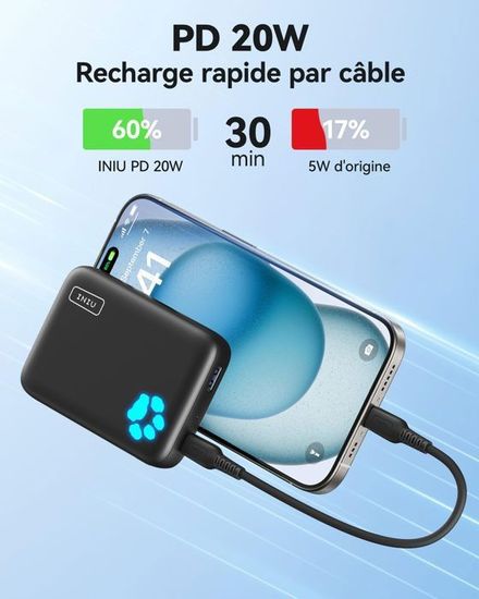 UGREEN Nexode Mini Power Bank MagSafe 5000mAh - Charge Sans Fil 15W Pour IPhone 12-16 - Noir