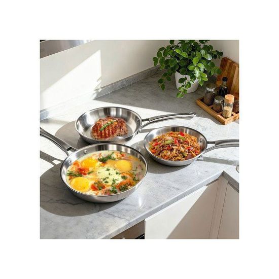 Set De Cuisine 8 Pièces Inox Avec Poêles Induction - Batterie Casseroles Et Poêles Sans Antiadhésif Well Home