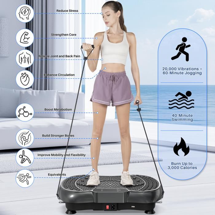 Plateforme Vibrante Fitness Affichage LCD-Télécommande-2 Bandes Elastiques-Argenté 02 - Appareil