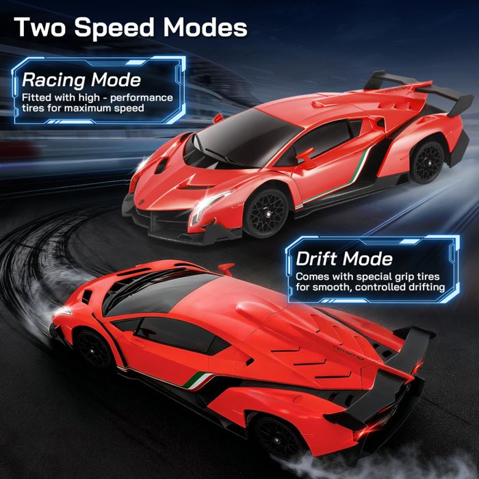 Lamborghini Veneno Télécommandée 1:24 – Officielle, Drift, LED, Double Batterie, 100 Min De Fun !