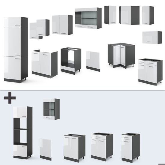Cuisine équipée Vicco R-Line Angle 287x277 Cm - Chêne Anthracite Brillant