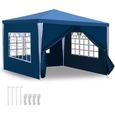 Faziango Tonnelle de jardin réception avec parois latérales fenêtres Tonnelle Camping portable Bleue 3x3m TENTE DE DOUCHE-0