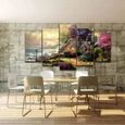 5 peintures sur toile-décoration murale-Cottage Bord de Mer-Décoration de la maison-avec cadre-Peut être accroché-100x50cm[757]-0
