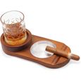 Cendrier agrave cigares avec plateau en verre agrave whisky et portecigares cendrier en bois fente pour tenir le cigare repos[2222]-0