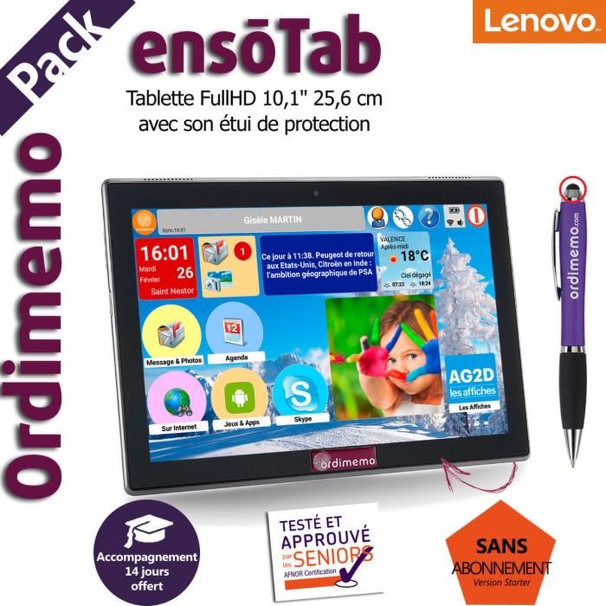 PACK NOUVELLE TABLETTE SENIOR  LENOVO 3-32 Go
