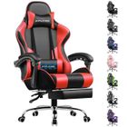GTPLAYER Chaise Gaming Fauteuil de Bureau Chaise de Massage Lombaire Pivotante avec Repose-Pieds Accoudoirs en Cuir de PU (Rouge)
