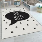 PACO HOME Tapis Chambre Enfant Garçons Tapis Bébé Lavable Inscription Tendance Noir Blanc [80x150 cm]