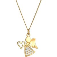 Collier pour femme avec pendentif ange en forme de cour serti de cristaux de zircone, chaine en argent sterling 925 plaque or