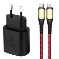 Chargeur Rapide 25W + Câble USB-C 60W Nylon Rouge 1M pour Samsung Galaxy A34 A33 A32 4G-5G A54 A53 A52 4G-5G A52s