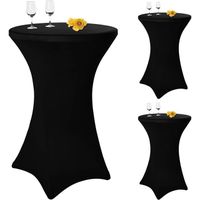 Housse de Table Ronde Extensible, Nappe Ronde pour Cocktail pour Table de Banquet de Cocktail de Mariage Noir, 3 pack, 80 x110 cm