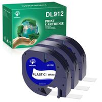 Ruban plastique GREENSKY compatible Dymo LetraTag LT-100H LT-100T - Noir sur Blanc - 12mm x 4m - Lot de 3