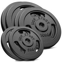 Hop-Sport Disques de poids en fonte 60 kg Ensemble de disques d'haltères Set de plaques Alésage 30/31 mm (2x15 kg, 2x10 kg, 2x5 kg)