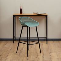 Lot de 2 tabourets de bar IREK chaise haute pour cuisine ou comptoir au design retro, en plastique vert de gris et métal noir
