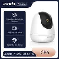 TENDA Camera IP 1296P, Audio Bidirectionnel, Suivi de Mouvement, Vision Nocturne Infrarouge, Caméra de surveillance. CP6