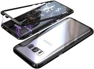 COQUE - BUMPER Coque Samsung Galaxy S7 Edge magnétique en métal et verre trempé noir, anti-rayures.