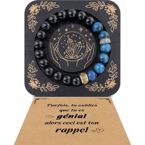 Bracelet Homme Pierres Naturelles - Obsidienne, œil De Tigre Et Perles De Transit - Cadeau Personnalisé Pour Noël Ou Anniversaire