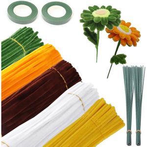 Kit Créatif 400 Cure-pipes + Accessoires - Pour Fabriquer Des Bouquets De Tournesol - 5 Couleurs, Fils Floraux, étamines