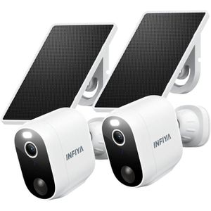 Lot de 2 caméras de surveillance extérieures à batterie solaire : 2K Caméra de surveillance extérieure pivotante à 360° WiFi IP Caméra d'extérieur sans fil 2,4 G WiFi Caméra d'extérieur avec vision