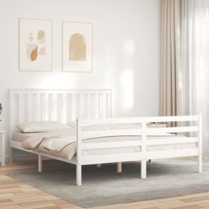 STRUCTURE DE LIT Akozon Cadre de lit avec tête de lit blanc King Size bois massif - 7891463273086