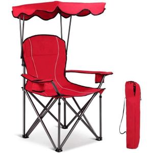 CHAISE DE CAMPING GOPLUS Chaise de Camping Pliante avec Pare Soleil Porte-gobelets Intégrés et Sac Transport pour Pisque-Nique,Randonnée Rouge