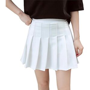 JUPE Jupe plissée taille haute pour femmes, demi-jupe d'été à taille fine, jupe de style universitaire (Blanc)