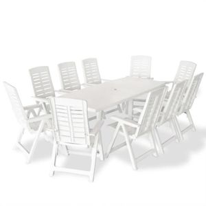 Ensemble table et chaise de jardin Mobilier à dîner d'extérieur 11 pcs Plastique Blanc