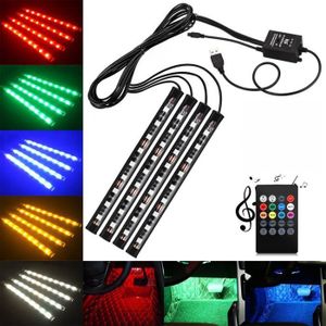 PHARES - OPTIQUES 4x DC12V 9 LED RGB Voiture Interieur Atmosphere Footwell Bande Lumiere USB Chargeur