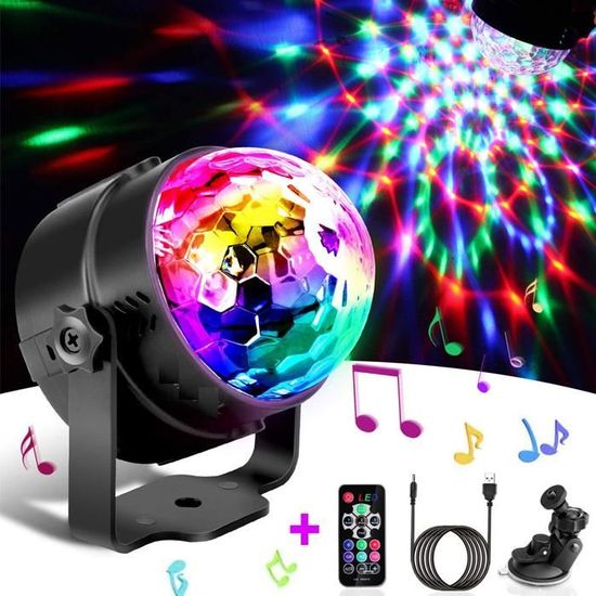 Lampe Disco 3 En 1 Avec Boule à Facettes Et Stroboscope | Commande Vocale, USB | Pour Fête, Noël, Club, Karaoké