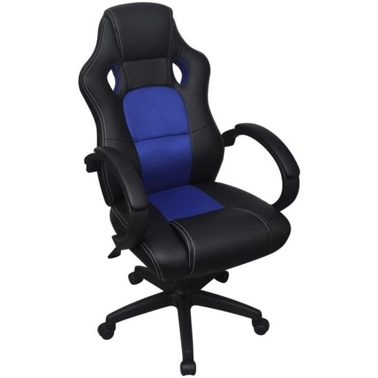 |Promotion| Fauteuil de Bureau "Rétro" | Fauteuil gamer Gaming Chaise de jeu en cuir artificiel Bleu &MP226004