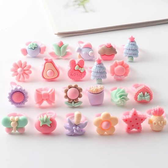 HIFOT Lot de 12 bagues réglables pour petites filles, bijoux de princesse avec boîte en forme de cœur, bagues de jeu de simulation et de déguisement pour enfants, Métal, résine